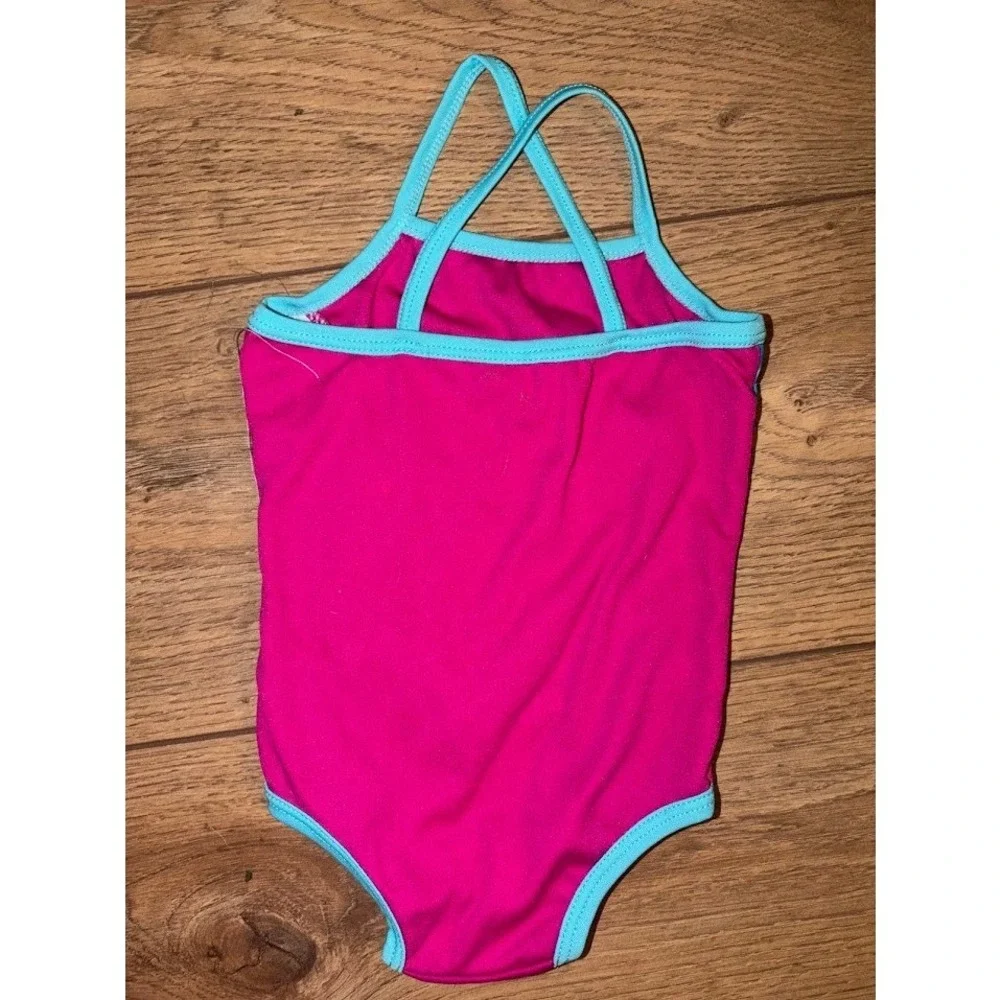 Unbranded Girls One Piece Swimsuit Pink Blue Hibiscus Floral Size 2-4 Years